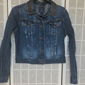 Lucky Brand Blue Jean Jacket with Studded Collar